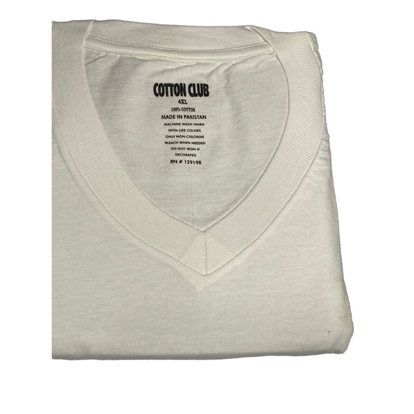 Cotton Club Extra Long White Tees Mens 4XL V Neck 100% Cotton T-Shirts New X 2 - Picture 5 of 5